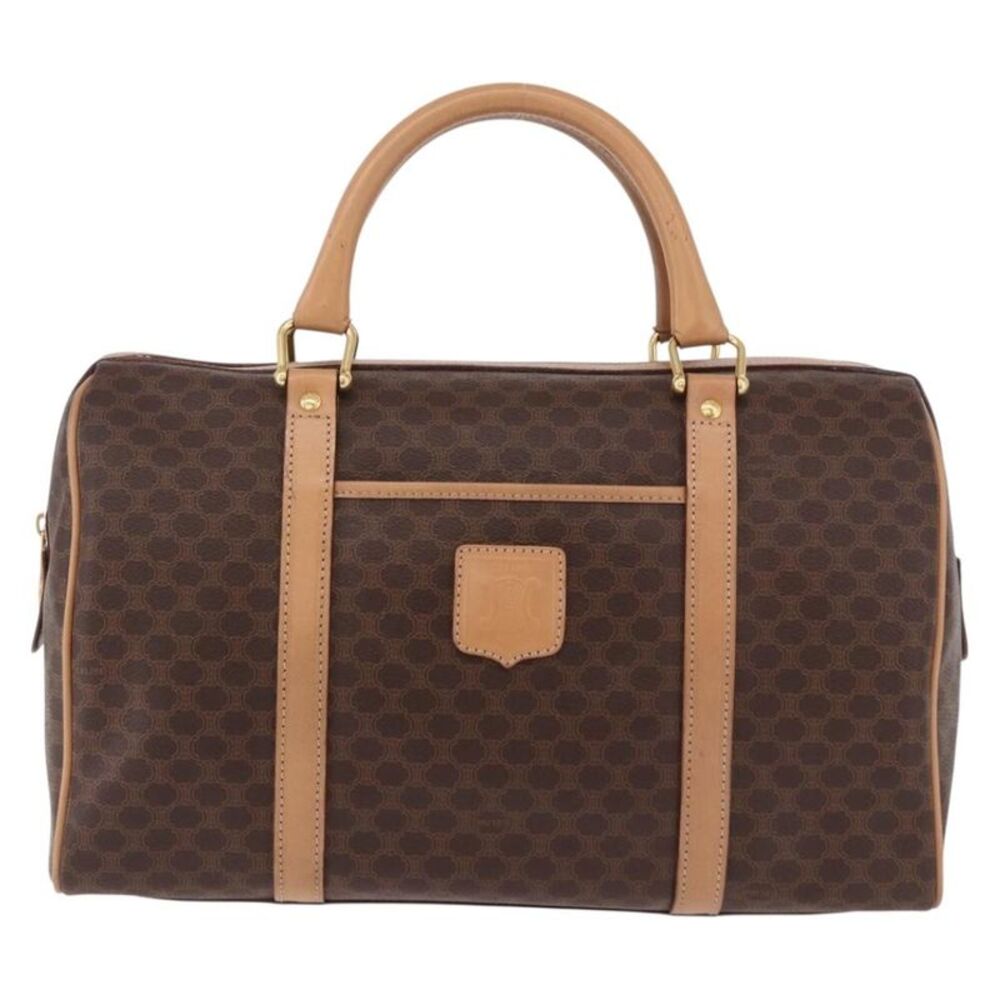 Celine Vintage Macadam Boston Canvas And Leather Brown Pvc Handbag